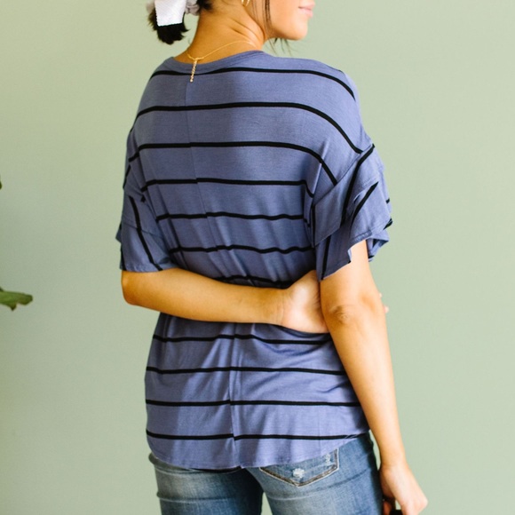 Twice as Nice Striped Ruffle Top in Denim - Picture 3 of 10